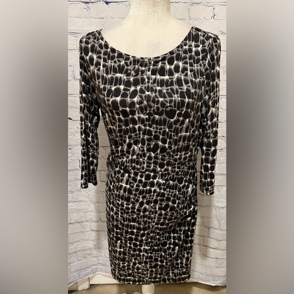 Ann Taylor Dress Women Size 10 Petite Black Gray White Sheath 3/4 Sleeve - Picture 1 of 5